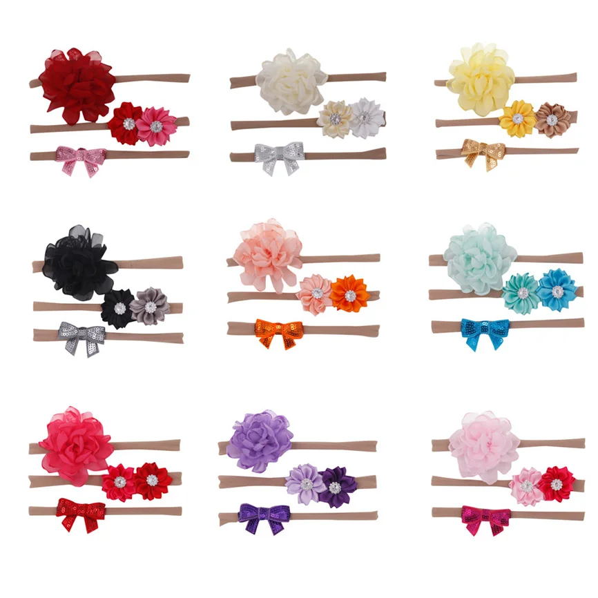 Повязка на голову для маленьких девочек с цветочным принтом 3 шт. эластичная