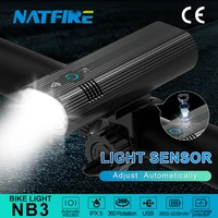 natfire nb3 bicycle light with light sensor 3200mah 7 hours usb rechargeable led headlight bike front and rear lamp flashlight