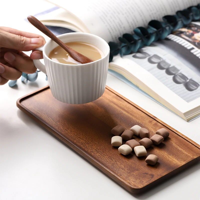 

Home Wooden Tea Acacia Rectangle Wooden Tea Tray Serving Table Plate Snacks Food Storage Dish for Hotel Home Serving Tray