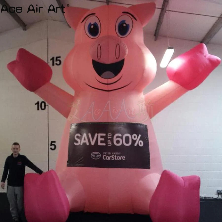 Гигантская надувная розовая свинья 5 м мультяшная модель свиньи сидящая на земле