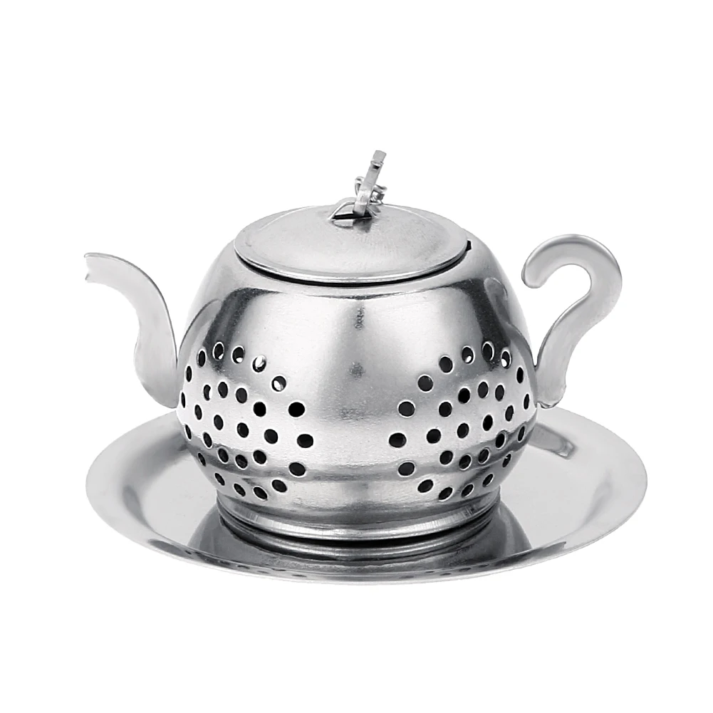 

1pcs Tea strainer Teapot Shape Loose Tea Infuser Stainless Steel Leaf Tea Maker Strainer Chain Drip Tray Herbal Spice Filter