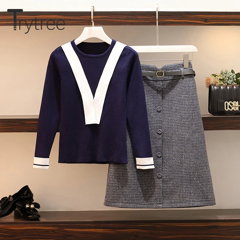 Trytree 2020 осенне-зимний комплект из двух предметов повседневный Вязаный топ с