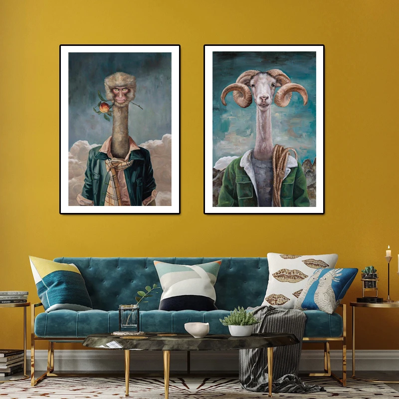 Постеры с абстрактным Изображением Животных лося обезьяны лошади рога овец