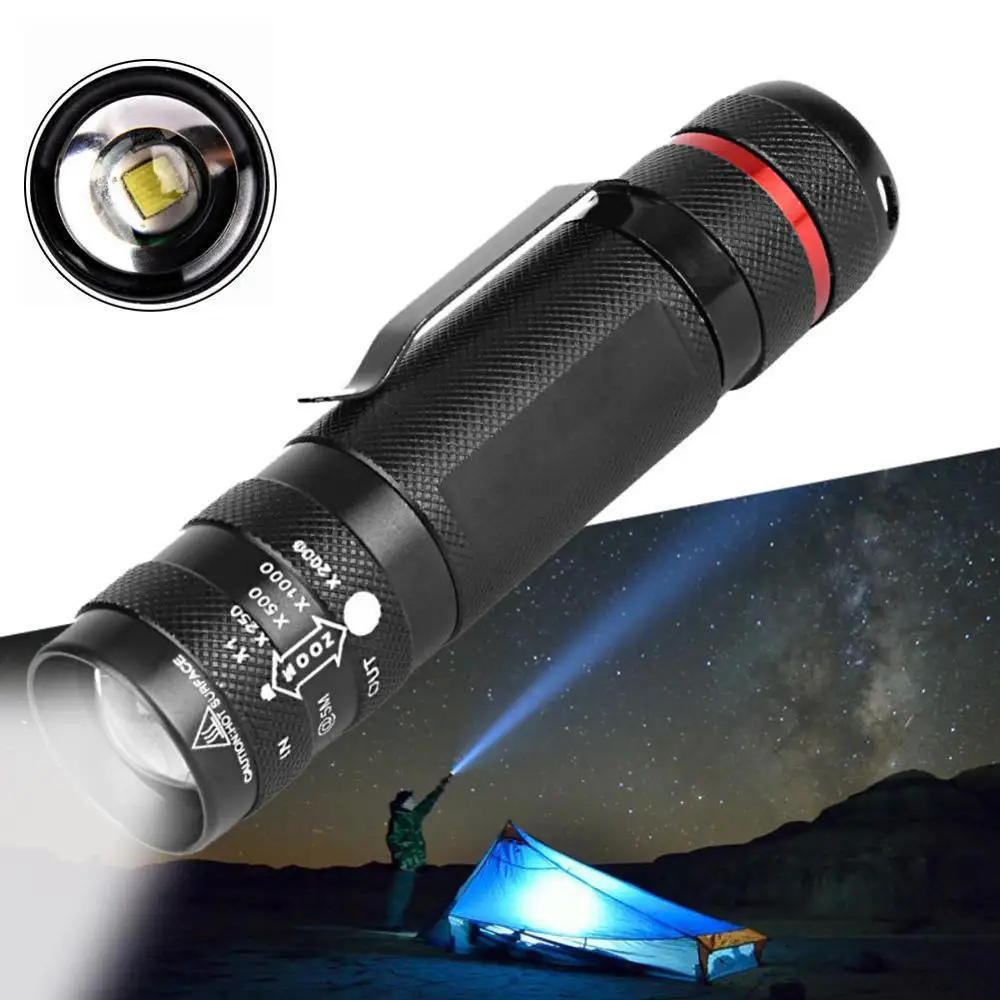 

Led Flashlight Ultra Bright Camping Light 5 Switch Modes With Clip