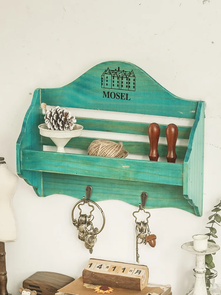 

Key storage porch creative wall hanging hook door storage box door shelf wooden basket rack