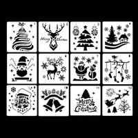 12pc stencils for decor merry christmas painting template diy scrapbook accessories pet material reusable office school supplies