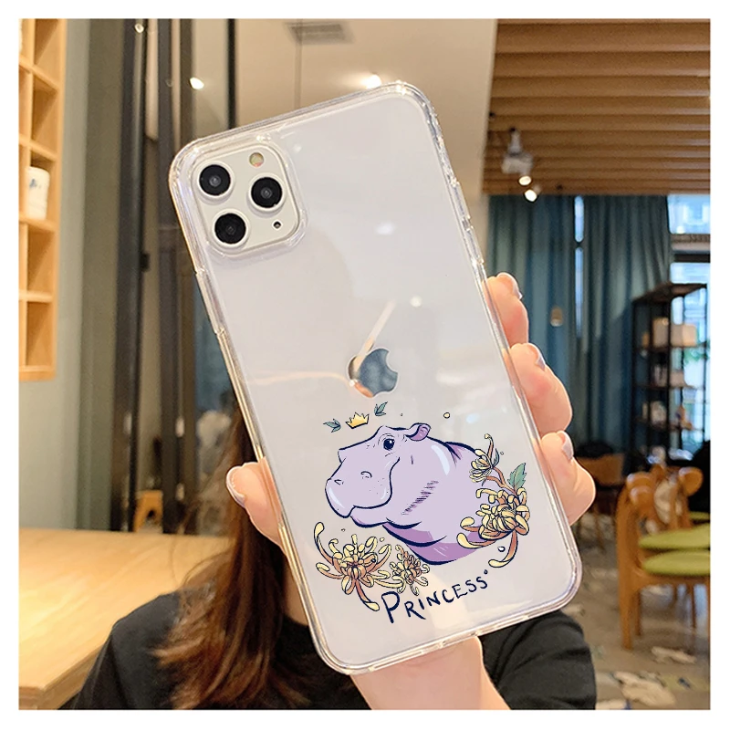 Чехол для iPhone 12 11 Pro Max X XR XS 8 7 6 6S Plus Mini SE2020 милый Бегемот гиппопотама прозрачный