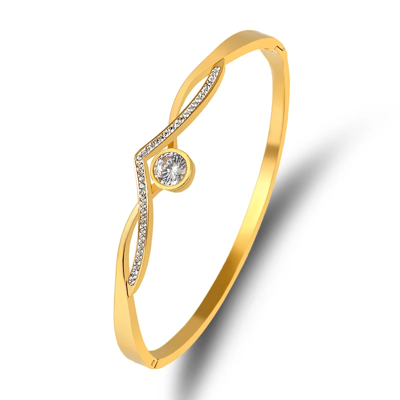 

2021 Design Charming Knot Crystals Bangles Stainless Steel Cubic Bangles Female Wedding Crown Bangles Wedding Jewelry Love Gift