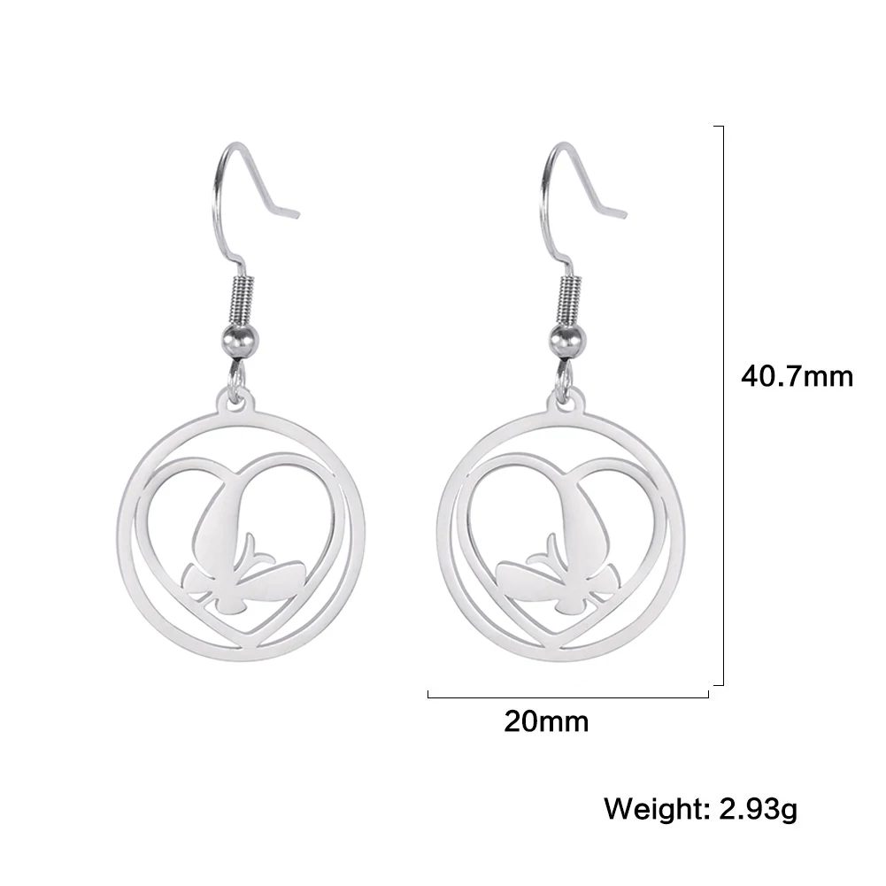 

Lucktune Heart Butterfly Hoop Earrings Stainless Steel Circle Drop Earrings For Women Round Pendant Jewelry Gift for Her