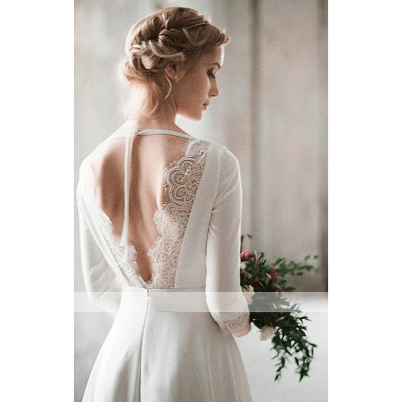 Мягкое атласное простое свадебное платье с длинным рукавом женское цена по