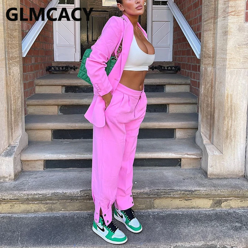 

2 Pieces Pants Sets Women Long Sleeve Notched Lapel Collar Blazer & Pants