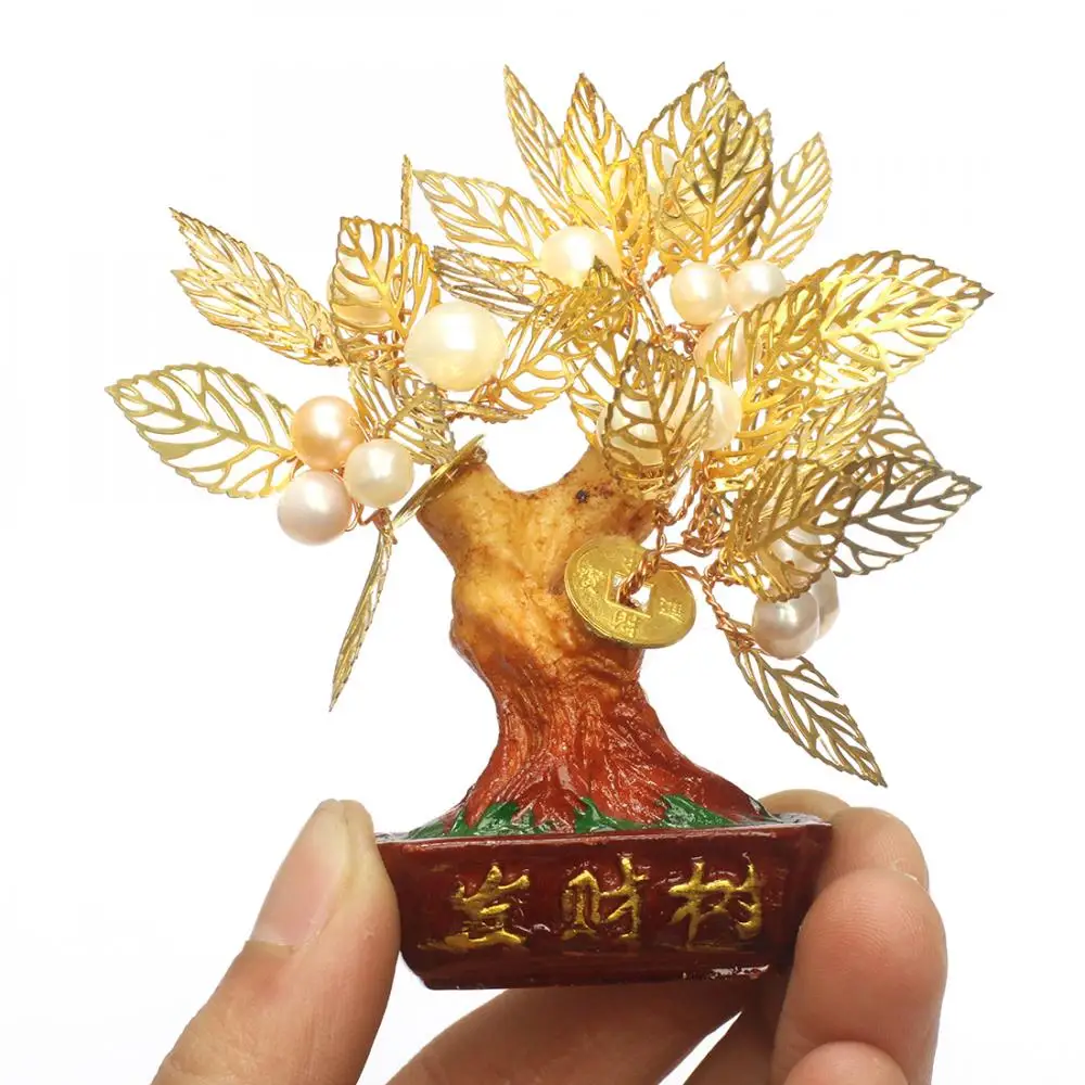 

Lucky Money Tree With Pearl Gold Ingot Crystal Fortune Tree Ornament Wealth Ornament Home Office Table Decoration Tabletop Craft