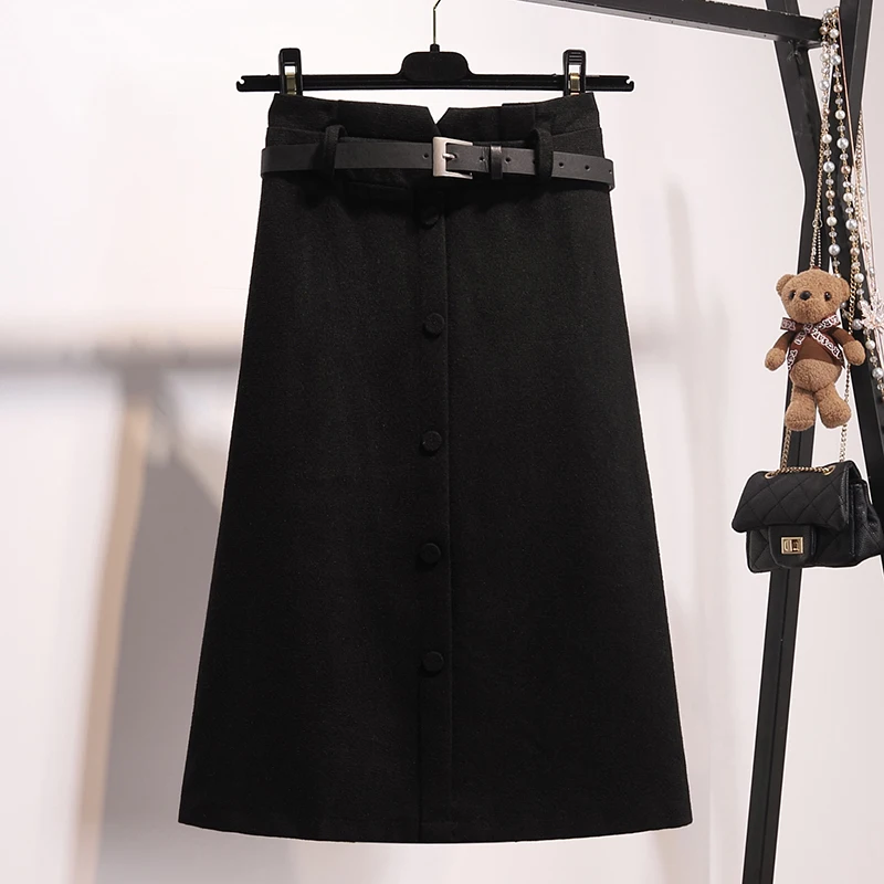 Юбка средней длины Saia однотонная До Колена из хлопка и льна с поясом на осень зиму