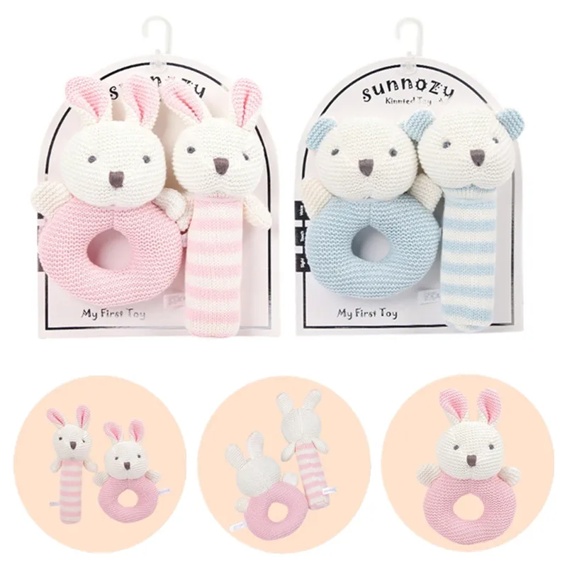 

2pcs DIY Crochet Cartoon Baby Rattle Toy Cute Soft Plush Newborn Kids Handbells Stick Comfort Toys Toddler Baby Educational Toys