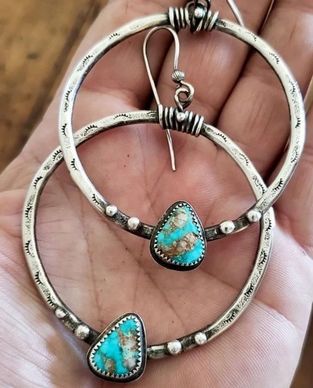 

Retro Natural Stone Agate Turquoise Drop Dangle Earrings Jewelry Gift