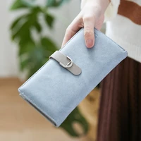 fashion concise leather wallet multi card organizer rectangle long purse women solid brown white daily wallet ladies clutches