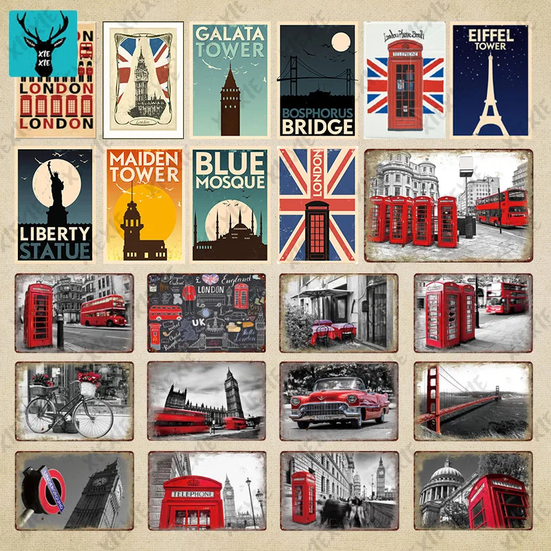 

London Vintage Metal Poster Plaque Metal Vintage British Coffee Bar House Home Living Room Decorative Wall Decor Metal Tin Sign