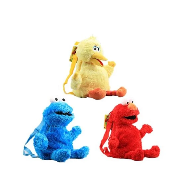 

45cm Sesame Street Plush Backpack Red Elmo Blue Cookie Guy Yellow Big Bird Plush Bag Children's School Bag