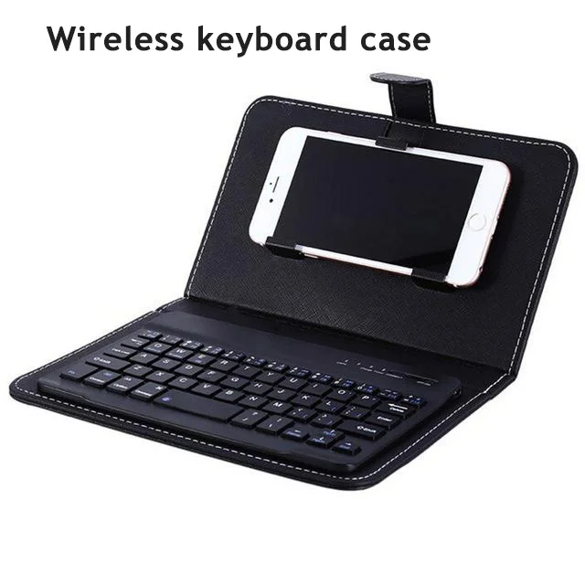 wireless Портативный беспроводной/проводной чехол-клавиатура из искусственной кожи для samsung, держатель для телефона, подставка для Xiaomi Redmi, чехол для смартфона, планшета - Цвет: wireless