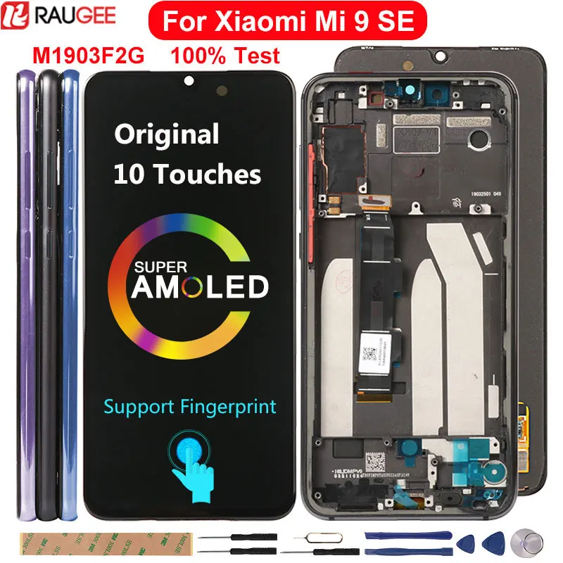 Pantalla Amoled para Xiaomi Mi 9 SE, repuesto para LCD con huella dactilar, t&aacute;ctil, 10, para Mi9, 9SE, M1903F2G-0