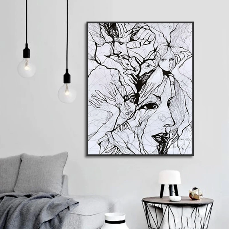 Скандинавская модульная Картина на холсте абстрактное искусство Скрытое лицо