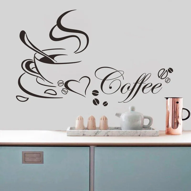 

Hot Sale Coffee Cup With Heart Restaurant Kitchen removable wall Stickers Home Decor Wall Art Mural Coffee Cup Wall Stickers