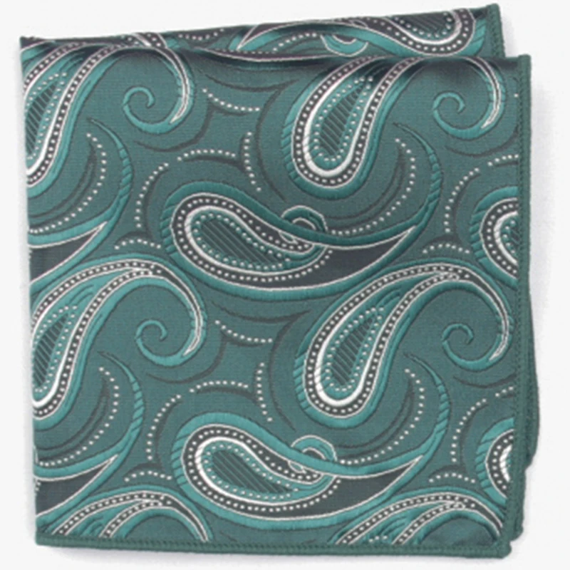 

green paisley patterned pocket square with patterns handkerchief