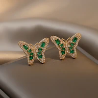 origin summer fairy green color rhinestone butterfly earrings for women gold color alloy simulation wing stud earrings oorbellen
