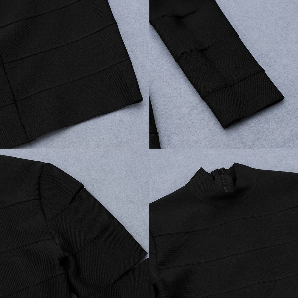 

2020 Fall Winter Women Black O-Neck Irregular Stitching Bandage Dress Long Sleeve Mini Bodycon Club Celebrity Party Vestidos