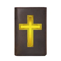 high quality men women wallet genuine leather christ cross printing card holders male slim mini short purse