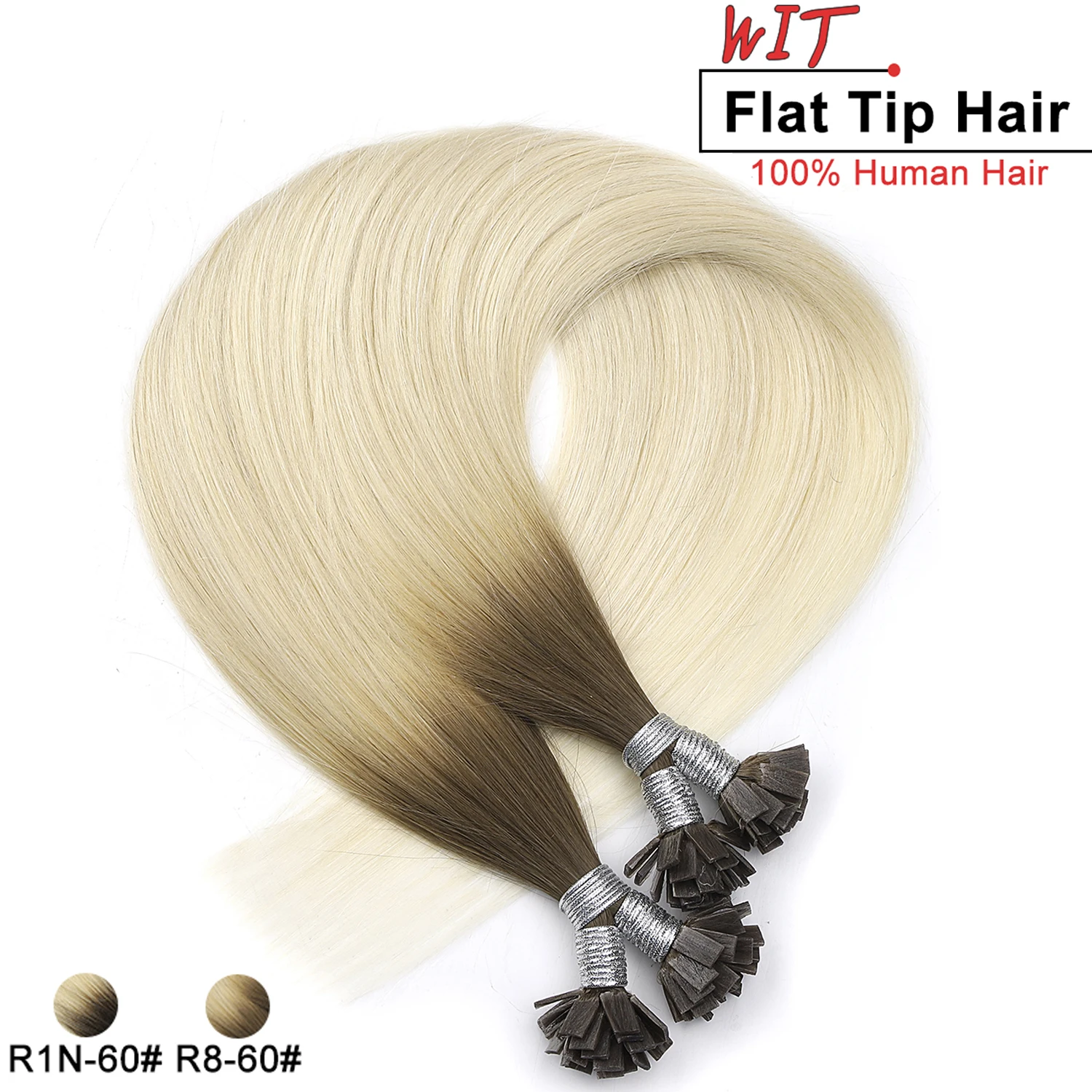 

WIT Flat Tip Hair Extensions Fusion Hair Machine Made Remy Hair 1g/Strand Pre Bonded Keratin Hair 50g Per Pack 100% Human Hair