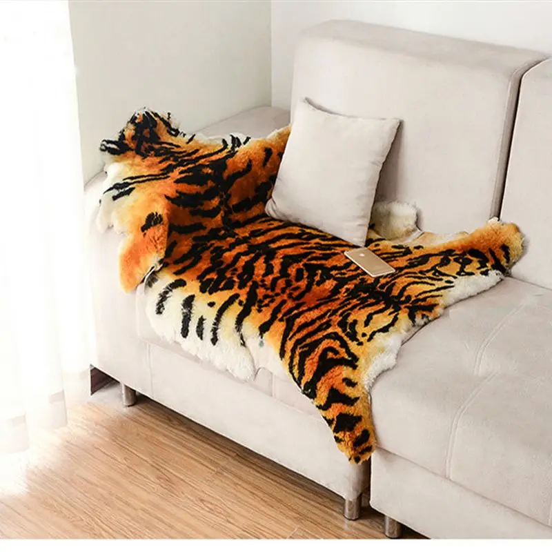 

Luxury Tiger Print Real Sheepskin Rug Australian Sheepskin Pelts Fur Blanket Carpets Area Rugs For Home Living Bedroom Room Sofa