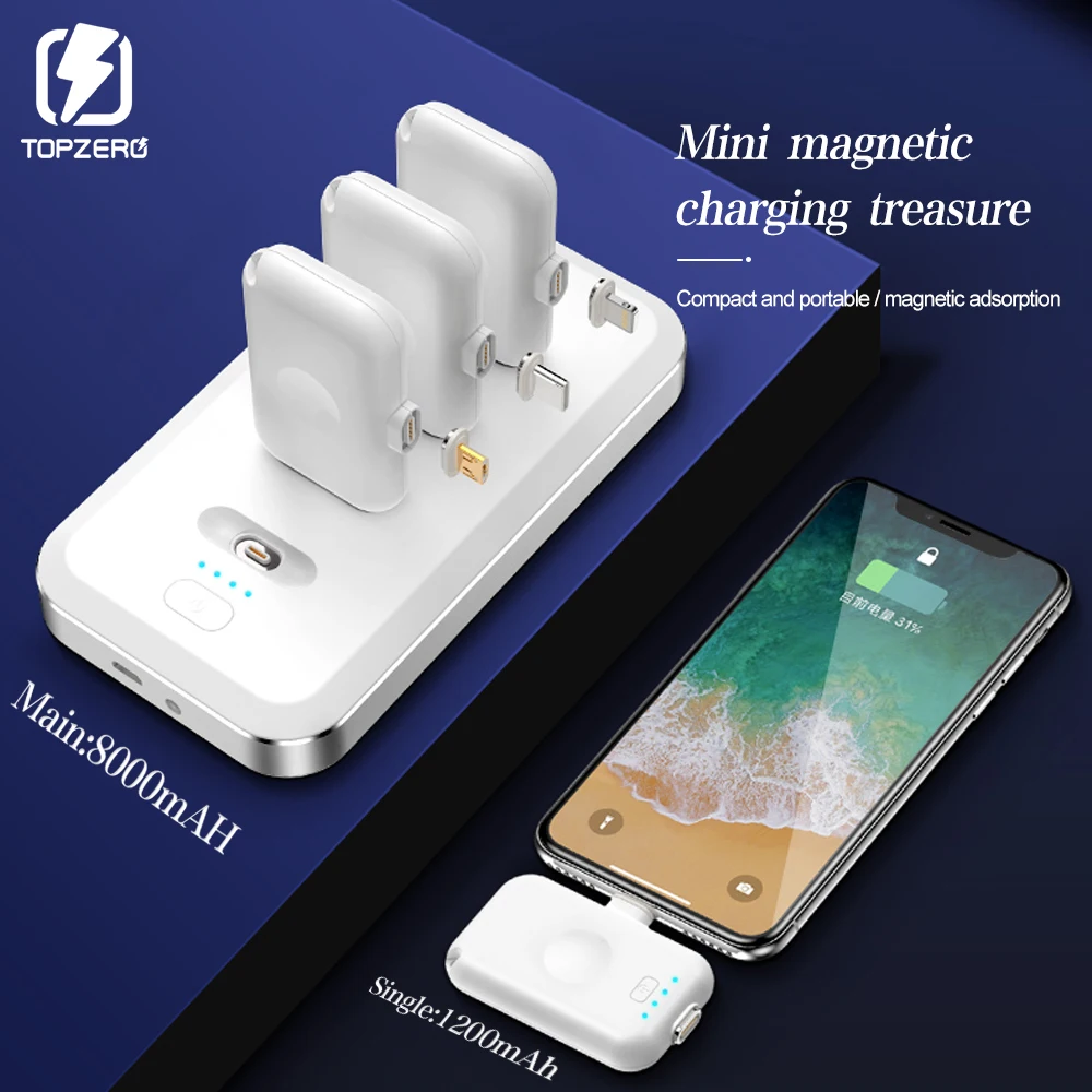 4 шт. Мини Магнитный внешний аккумулятор для iPhone, Android, Тип C, портативный светодиодный светильник, магнитное зарядное устройство, внешний аккумулятор для Xiaomi, huawei, samsung