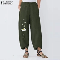 zanzea women vintage floral printed harem pants trousers summer casual cotton linen pants loose pantalon turnip oversize
