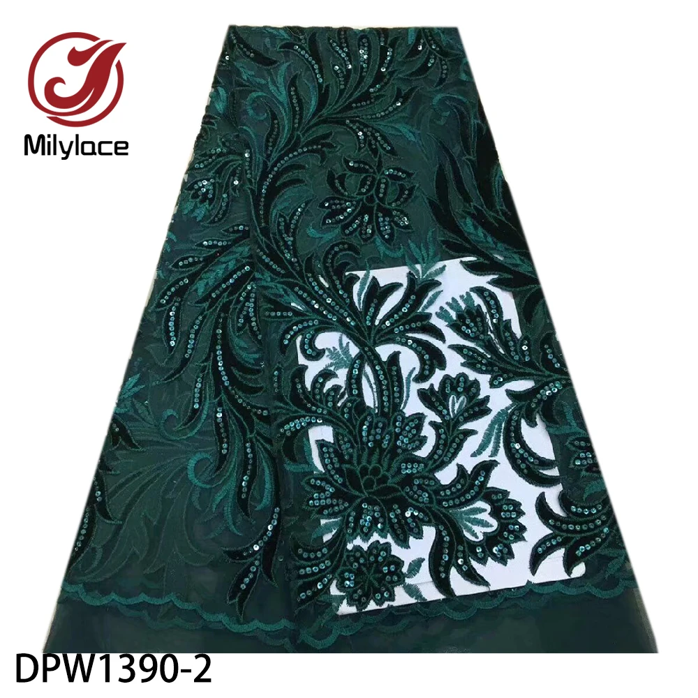 

Milylace peach color Nigerian lace fabric 5 yards velvet embroidery tulle lace fabric with sequins for lady dresses DPW1390