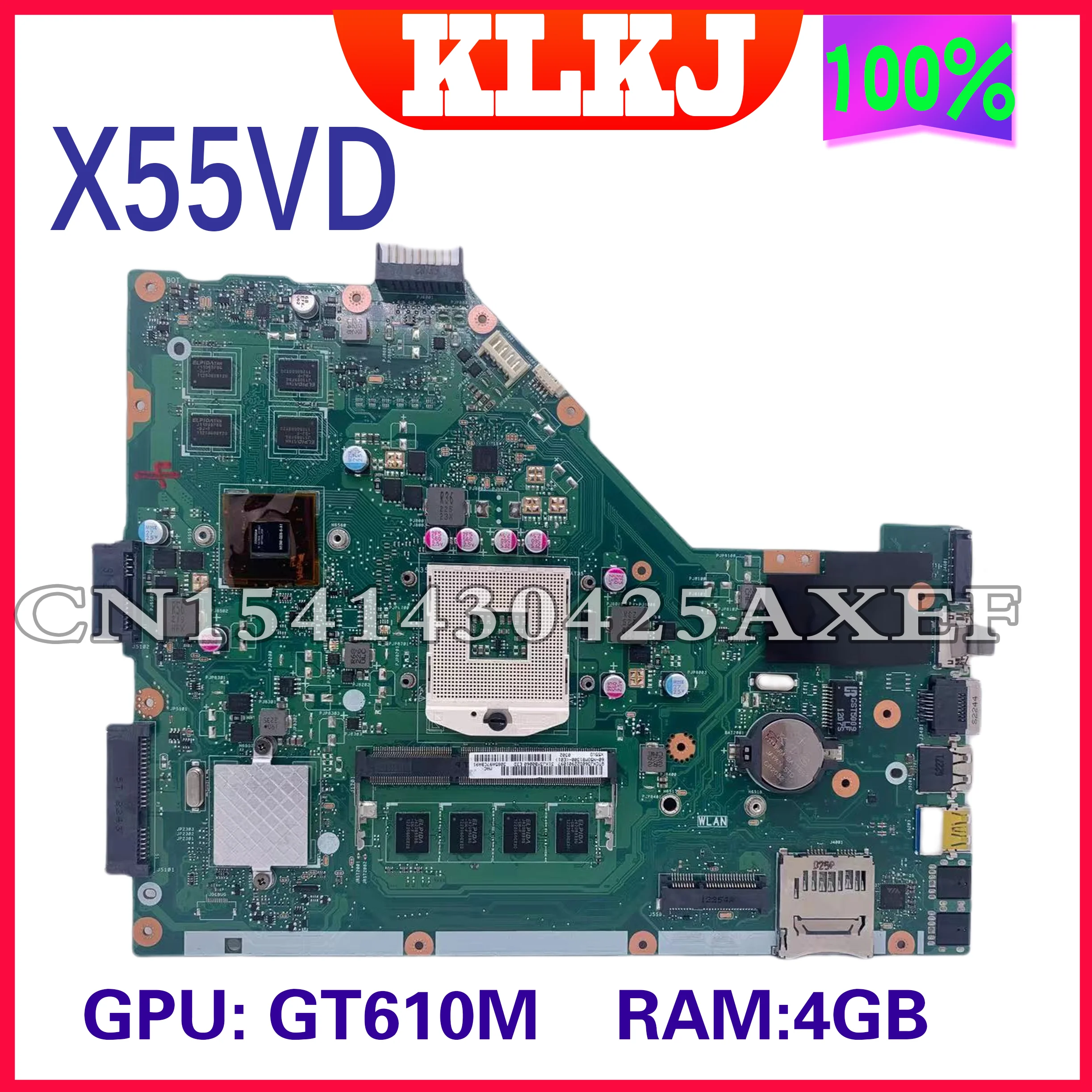 

X55VD Orgnial Mainboard For ASUS X55VD X55V X55CR Laptop Motherboard With I3-2350M/2370M GT610M 4GB/2GB-RAM 100% Fully Test OK