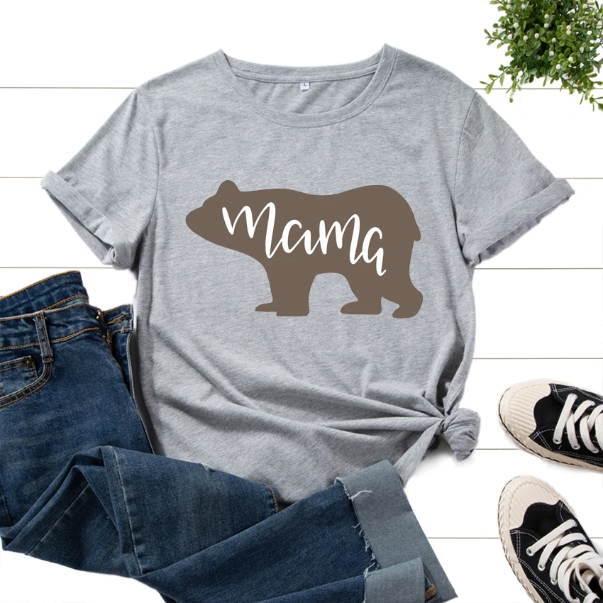 

Футболка графическая женская с коротким рукавом, хлопковый топ с круглым вырезом, одежда для мам и медведей, на день матери, лето