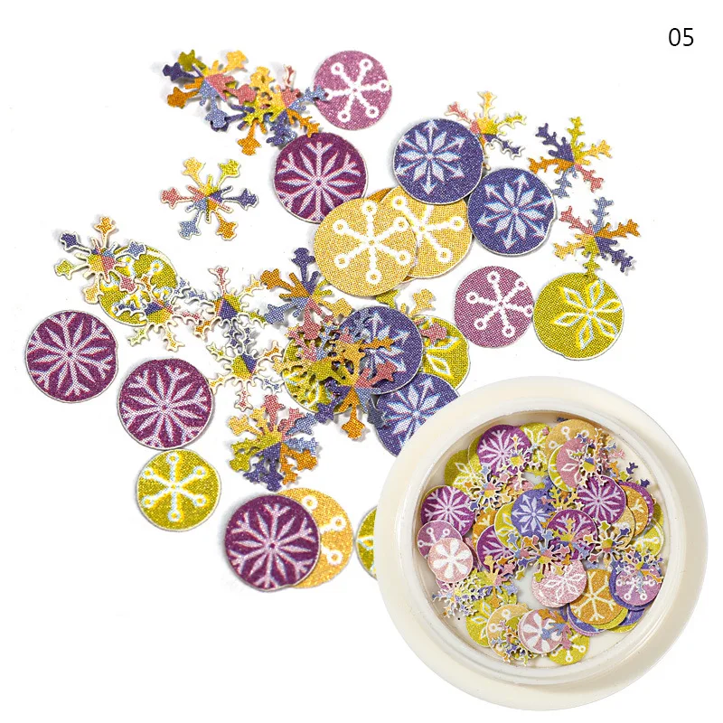 

1bag Christmas Nail Sequins Snowflakes 3D Nail Sticker Wood Pulp Paper Winter Theme Snowman Tree Nail Charm Nail Art Decoration