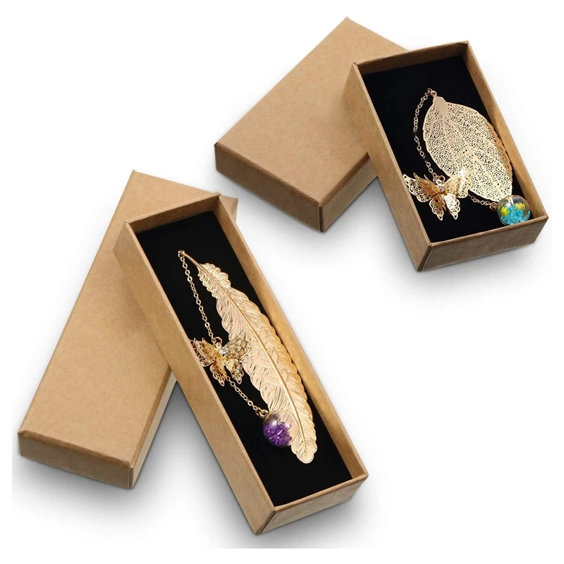 

2 Pieces Metal Feather Bookmark Metal Leaf Bookmark with 3D Butterfly for Reader Students Friends