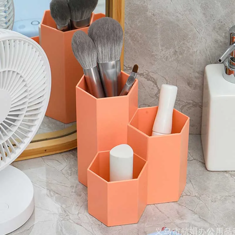

Korean Stationery Hexagonal Pen Holder Stand Make-up Brush Container School Office Desk Tidy Storage Box Pencil Organizer Case