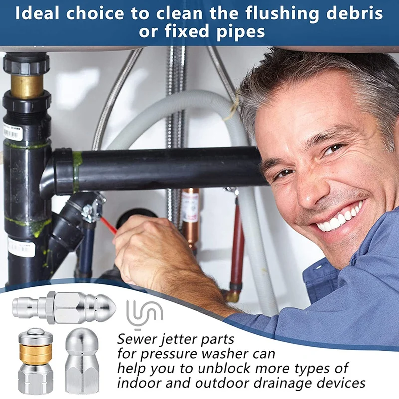 

3 Pieces Sewer Jetter Nozzle Rotating Button Nose Sewer Jetting Nozzle Stainless Steel Fixed Sewer Nozzle