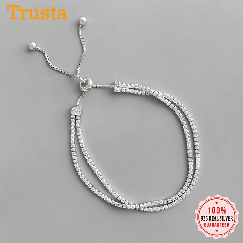 

Trustdavis Genuine 925 Sterling Silver Dazzling CZ Double-deck Box Chain Bracelet For Women Wedding Valentine's Day Gift DS2618