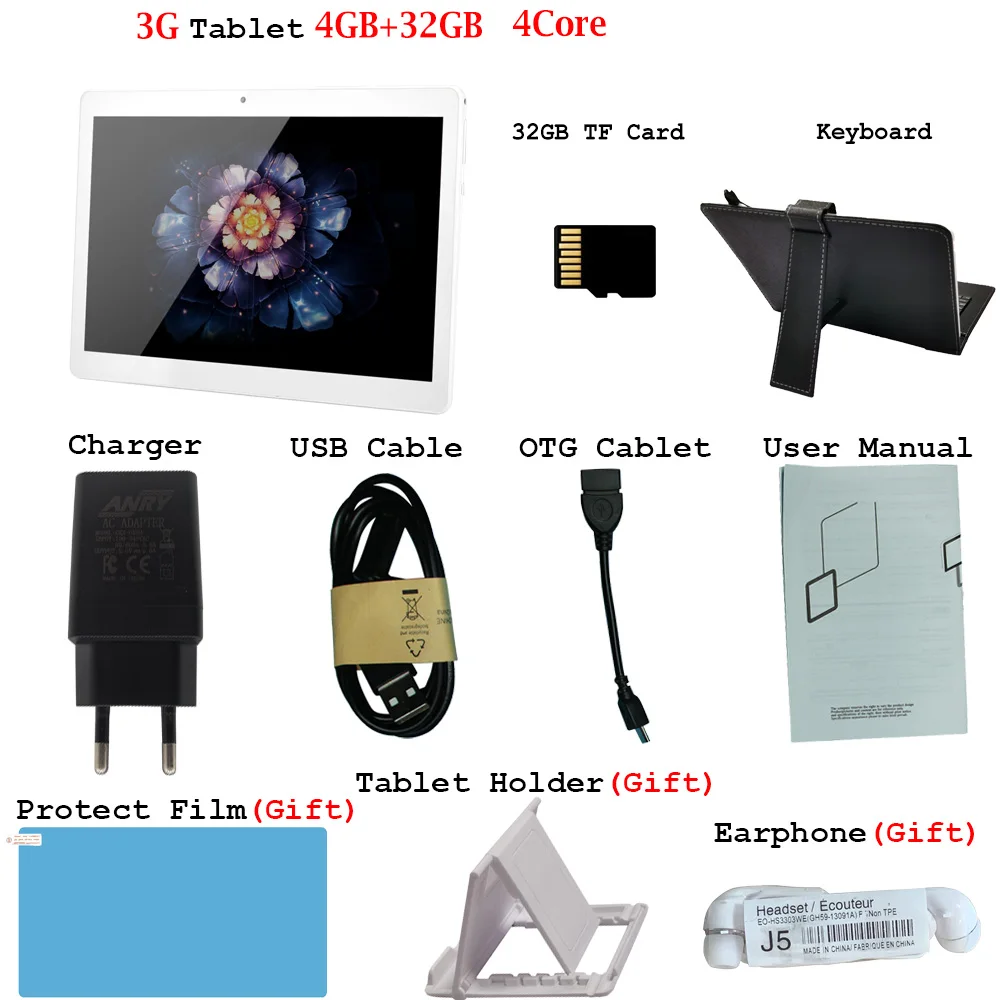Add keyboard 32GB TF ANRY-101 новые 10-дюймовый планшетный ПК с системой андроида и 7,0 4 ядра, 4 Гб Оперативная память 32GB Встроенная память 3g Wi-Fi Bluetooth gps Телефонный звонок 3g планшетный ПК - Комплект: Add keyboard 32GB TF
