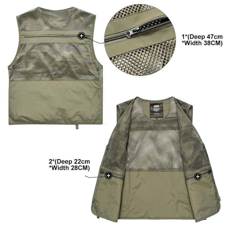 Men's Multi-pocket Quick Dry Vest Adult Outdoor Travel Hiking Camping Sleeveless Fishing Photography Waistcoat Army Green 3XL |