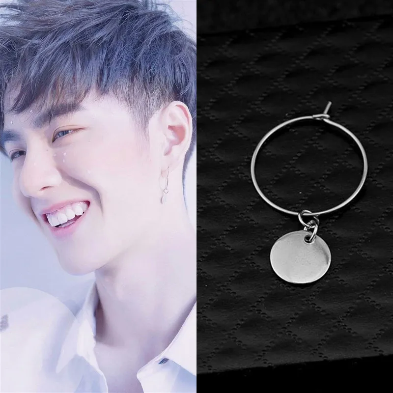 Корейский Kpop пара из нержавеющей стали с блестками круглые серьги-гвоздики диски