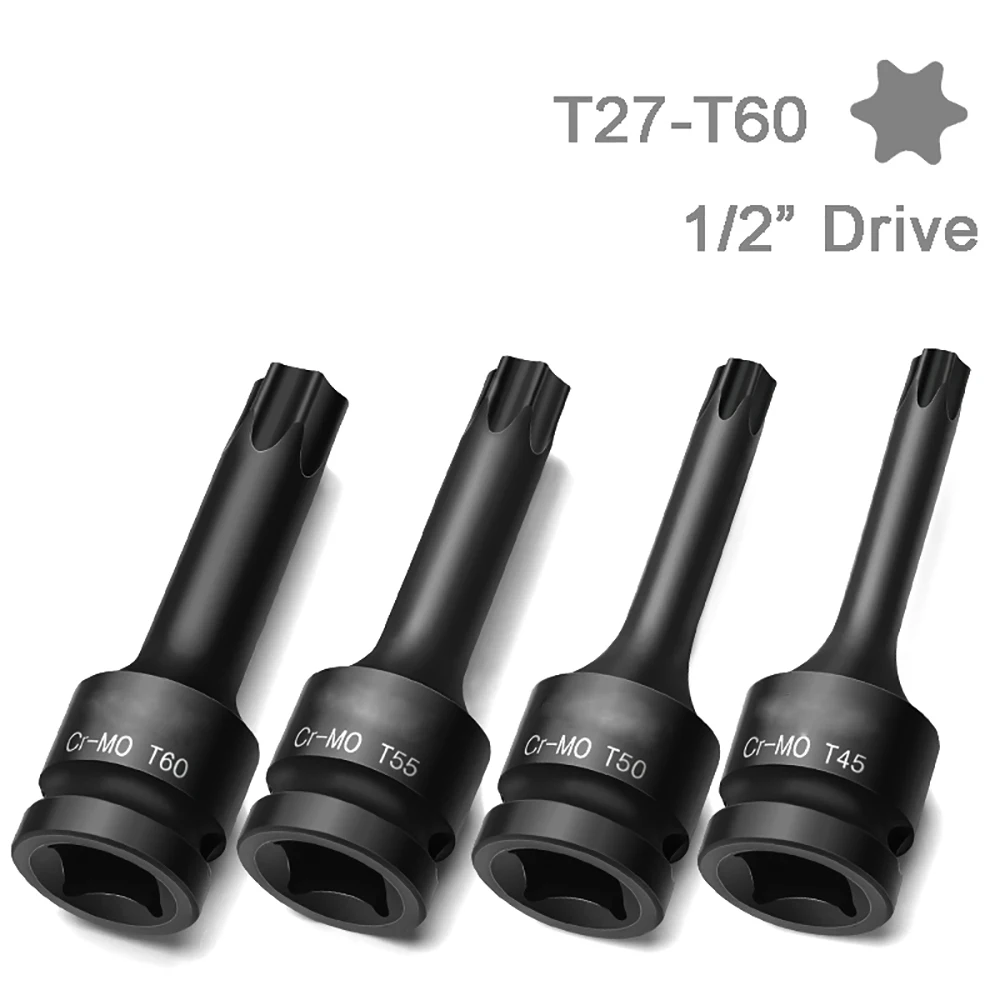 

1PC Torx Bit Electric Impact Wrench Air Wrench Adaptor Bit 1/2" Adaptor Drive Socket T27 T30 T40 T45 T50 T55 T60 Tool