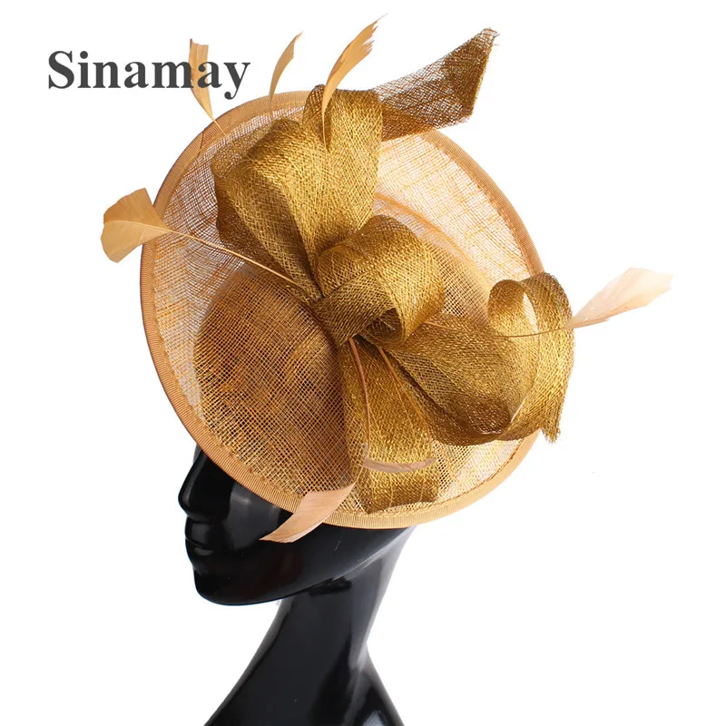 champagne Fancy Feather Women Sinamay Hat bow Kentucky Derby Fascinator Wedding Party Cocktail Occasion Headband Mom's Gift |
