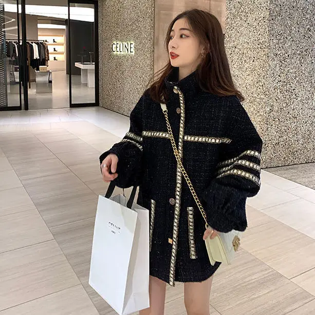 Женское шерстяное пальто-кокон маленькое Свободное пальто в Корейском стиле для