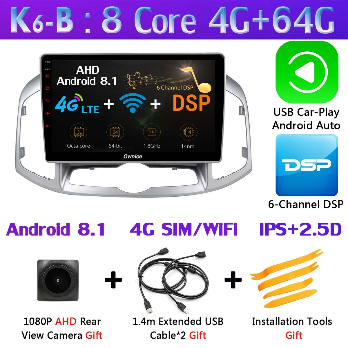 K6-B-CarPlay 360 ° панорамный 4G SIM Android 9,0 4G+ 64G gps компактное минирадио CarPlay автомобильный мультимедийный плеер gps радио для Chevrolet Captiva 2011 - Цвет: K6-B-CarPlay