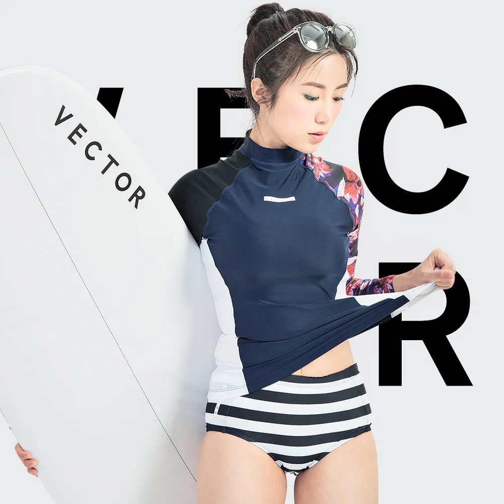 Женский купальник Rashguard с длинным рукавом топ для серфинга цветными блоками